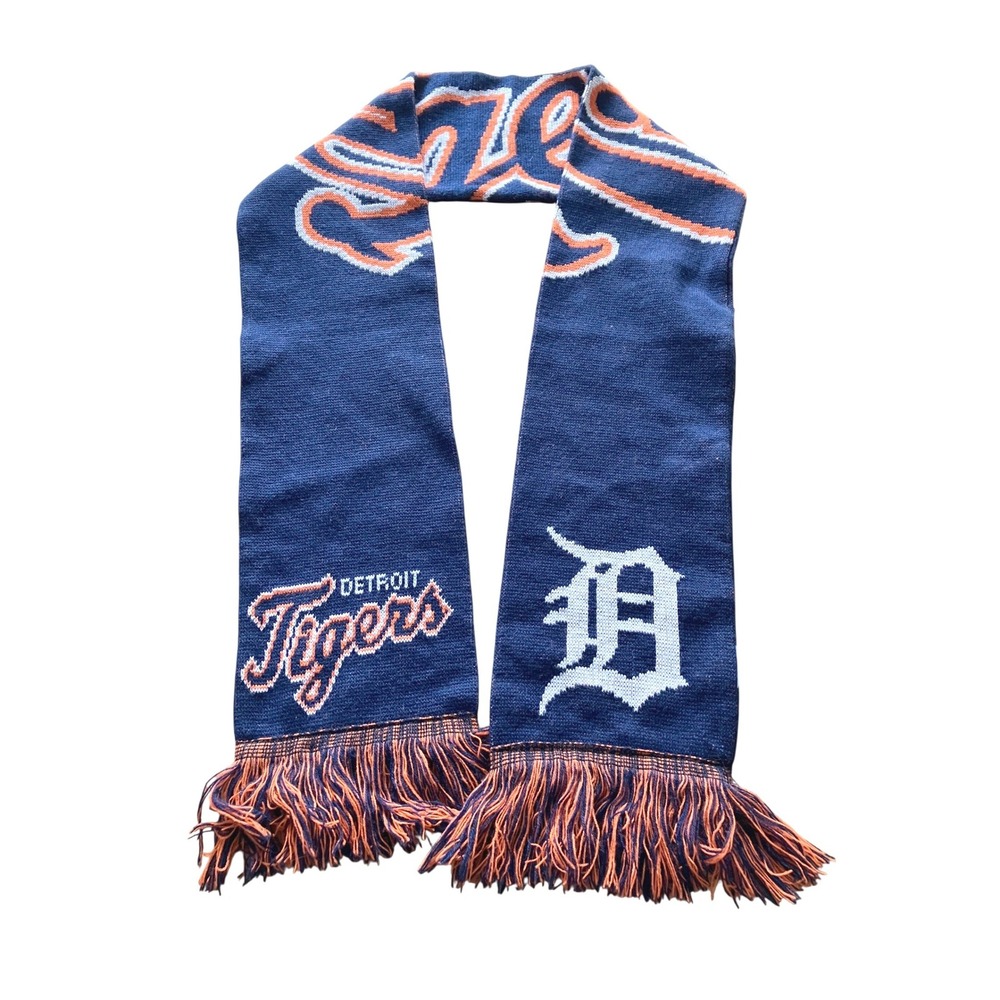Detroit Tigers MLB Knit Scarf With Fringe 65in. Orange Blue‎